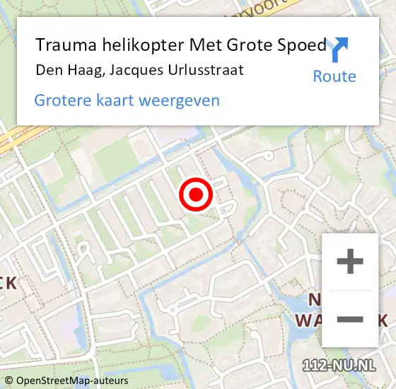 Locatie op kaart van de 112 melding: Trauma helikopter Met Grote Spoed Naar Den Haag, Jacques Urlusstraat op 8 juni 2023 18:01