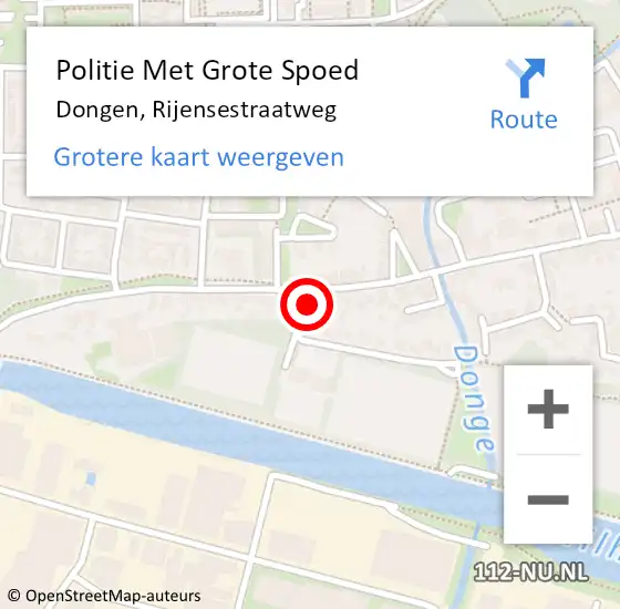 Locatie op kaart van de 112 melding: Politie Met Grote Spoed Naar Dongen, Rijensestraatweg op 8 juni 2023 18:02