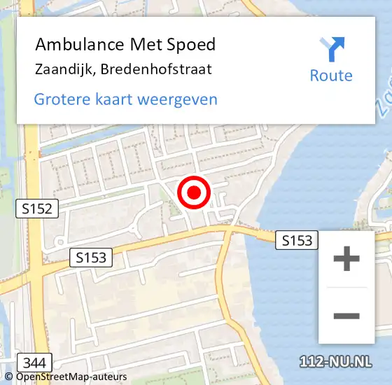 Locatie op kaart van de 112 melding: Ambulance Met Spoed Naar Zaandijk, Bredenhofstraat op 8 juni 2023 18:10