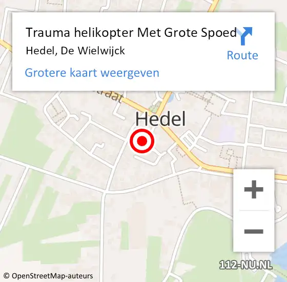 Locatie op kaart van de 112 melding: Trauma helikopter Met Grote Spoed Naar Hedel, De Wielwijck op 8 juni 2023 18:15