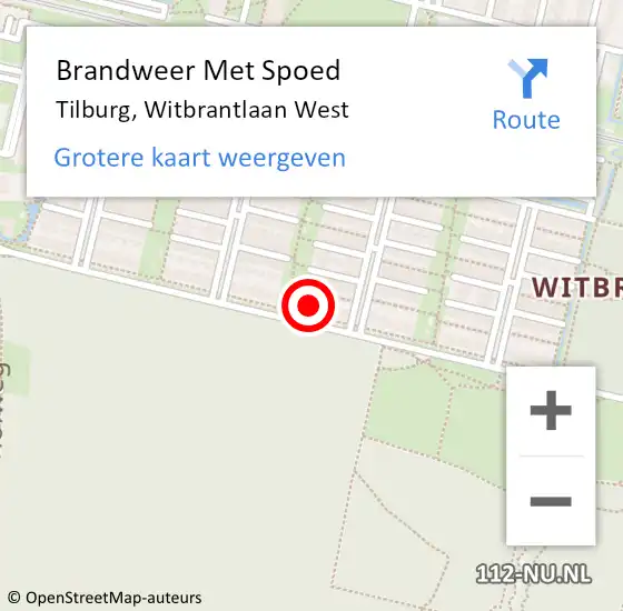 Locatie op kaart van de 112 melding: Brandweer Met Spoed Naar Tilburg, Witbrantlaan West op 8 juni 2023 18:17