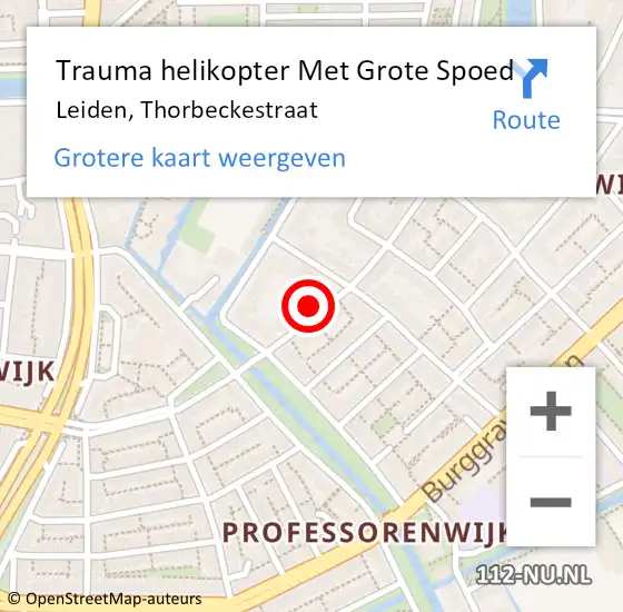 Locatie op kaart van de 112 melding: Trauma helikopter Met Grote Spoed Naar Leiden, Thorbeckestraat op 8 juni 2023 18:27