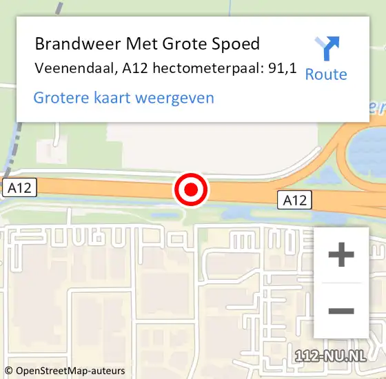 Locatie op kaart van de 112 melding: Brandweer Met Grote Spoed Naar Veenendaal, A12 hectometerpaal: 91,1 op 8 juni 2023 18:34