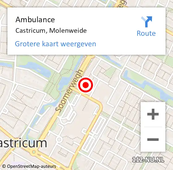 Locatie op kaart van de 112 melding: Ambulance Castricum, Molenweide op 8 juni 2023 18:48