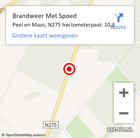 Locatie op kaart van de 112 melding: Brandweer Met Spoed Naar Peel en Maas, N275 hectometerpaal: 10,3 op 8 juni 2023 18:50