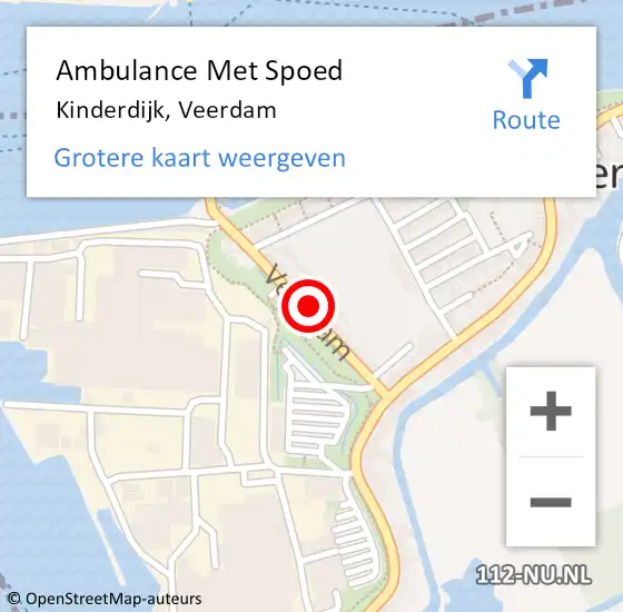 Locatie op kaart van de 112 melding: Ambulance Met Spoed Naar Kinderdijk, Veerdam op 8 juni 2023 19:11