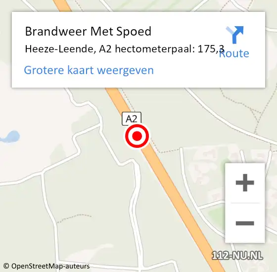 Locatie op kaart van de 112 melding: Brandweer Met Spoed Naar Heeze-Leende, A2 hectometerpaal: 175,3 op 8 juni 2023 19:15