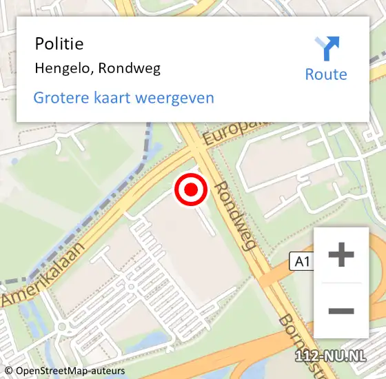 Locatie op kaart van de 112 melding: Politie Hengelo, Rondweg op 8 juni 2023 19:16