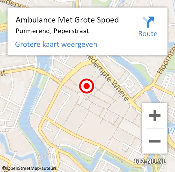 Locatie op kaart van de 112 melding: Ambulance Met Grote Spoed Naar Purmerend, Peperstraat op 8 juni 2023 19:23