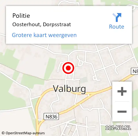 Locatie op kaart van de 112 melding: Politie Oosterhout, Dorpsstraat op 8 juni 2023 20:17