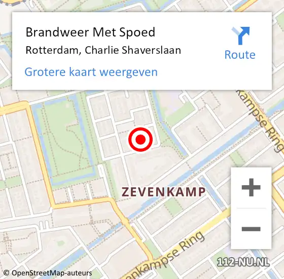 Locatie op kaart van de 112 melding: Brandweer Met Spoed Naar Rotterdam, Charlie Shaverslaan op 8 juni 2023 20:34