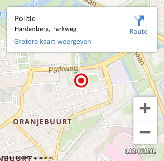 Locatie op kaart van de 112 melding: Politie Hardenberg, Parkweg op 8 juni 2023 20:39