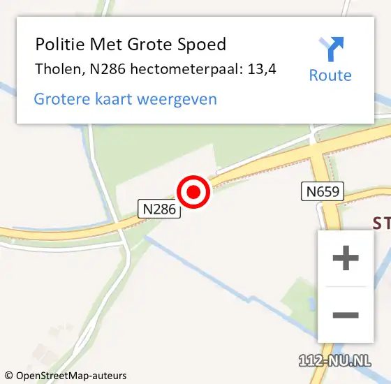 Locatie op kaart van de 112 melding: Politie Met Grote Spoed Naar Tholen, N286 hectometerpaal: 13,4 op 8 juni 2023 21:02