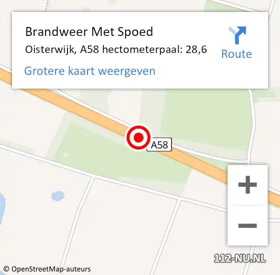 Locatie op kaart van de 112 melding: Brandweer Met Spoed Naar Oisterwijk, A58 hectometerpaal: 28,6 op 8 juni 2023 21:20