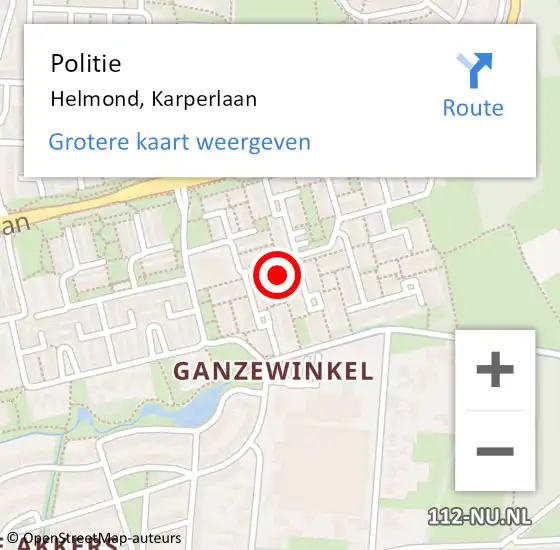 Locatie op kaart van de 112 melding: Politie Helmond, Karperlaan op 8 juni 2023 21:39