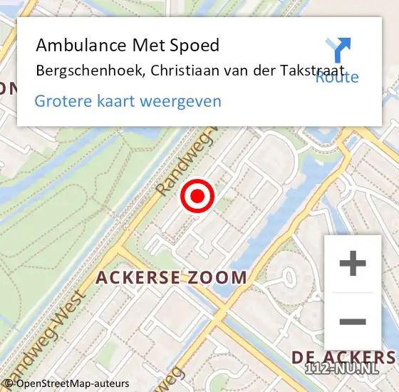 Locatie op kaart van de 112 melding: Ambulance Met Spoed Naar Bergschenhoek, Christiaan van der Takstraat op 8 juni 2023 22:51