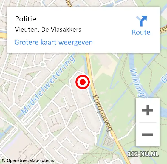 Locatie op kaart van de 112 melding: Politie Vleuten, De Vlasakkers op 8 juni 2023 22:51