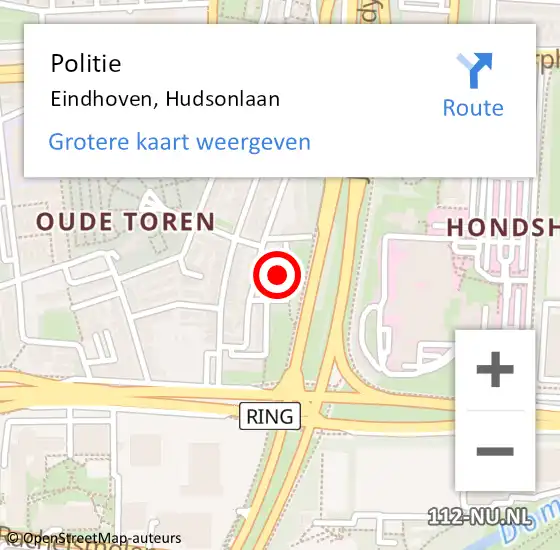 Locatie op kaart van de 112 melding: Politie Eindhoven, Hudsonlaan op 9 juni 2023 00:02