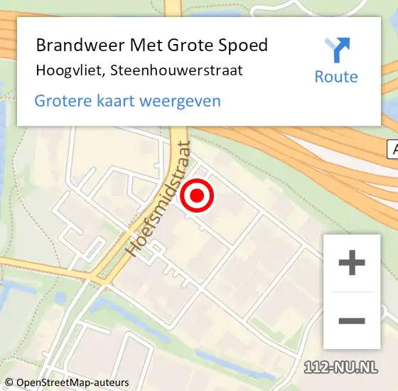 Locatie op kaart van de 112 melding: Brandweer Met Grote Spoed Naar Hoogvliet, Steenhouwerstraat op 9 juni 2023 01:31