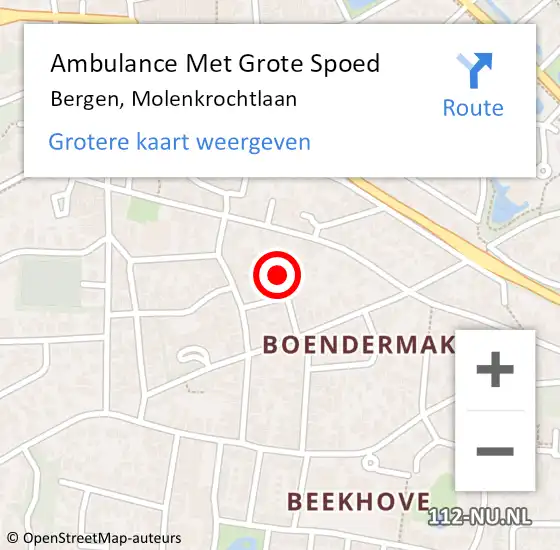 Locatie op kaart van de 112 melding: Ambulance Met Grote Spoed Naar Bergen, Molenkrochtlaan op 9 juni 2023 05:19