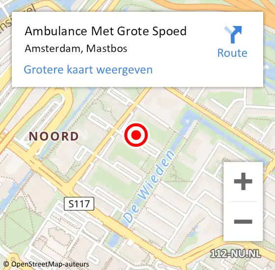 Locatie op kaart van de 112 melding: Ambulance Met Grote Spoed Naar Amsterdam, Mastbos op 9 juni 2023 06:40