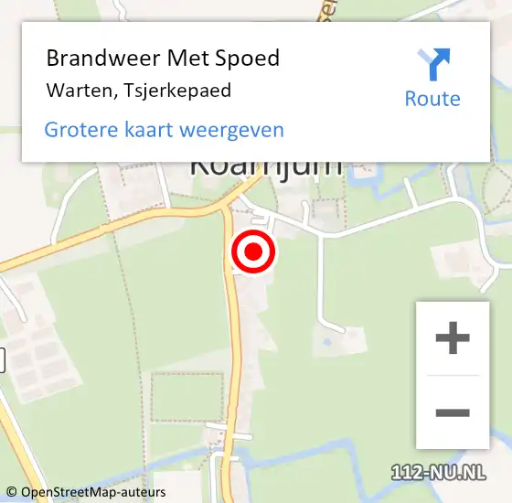 Locatie op kaart van de 112 melding: Brandweer Met Spoed Naar Warten, Tsjerkepaed op 9 juni 2023 08:08