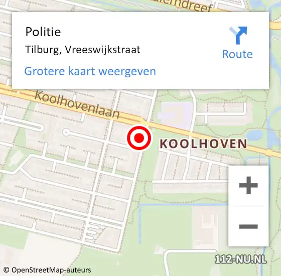 Locatie op kaart van de 112 melding: Politie Tilburg, Vreeswijkstraat op 9 juni 2023 08:14