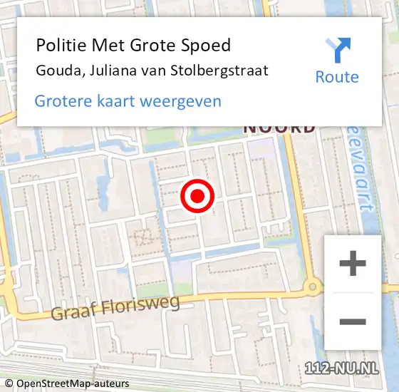 Locatie op kaart van de 112 melding: Politie Met Grote Spoed Naar Gouda, Juliana van Stolbergstraat op 9 juni 2023 08:17