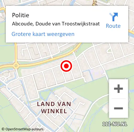 Locatie op kaart van de 112 melding: Politie Abcoude, Doude van Troostwijkstraat op 9 juni 2023 08:28