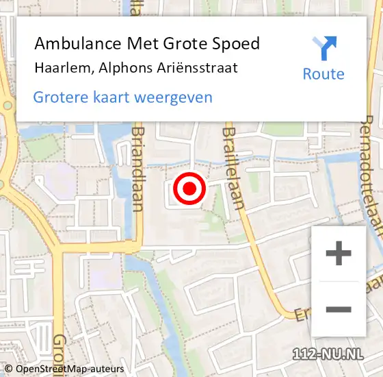 Locatie op kaart van de 112 melding: Ambulance Met Grote Spoed Naar Haarlem, Alphons Ariënsstraat op 9 juni 2023 08:46