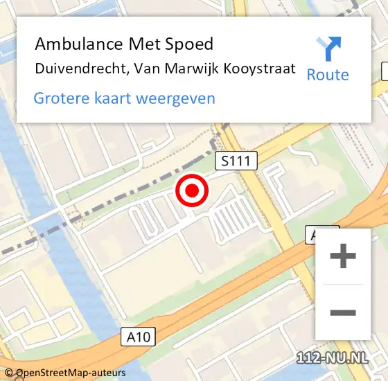 Locatie op kaart van de 112 melding: Ambulance Met Spoed Naar Duivendrecht, Van Marwijk Kooystraat op 9 juni 2023 09:53