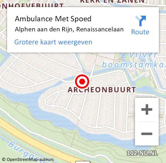 Locatie op kaart van de 112 melding: Ambulance Met Spoed Naar Alphen aan den Rijn, Renaissancelaan op 9 juni 2023 09:56