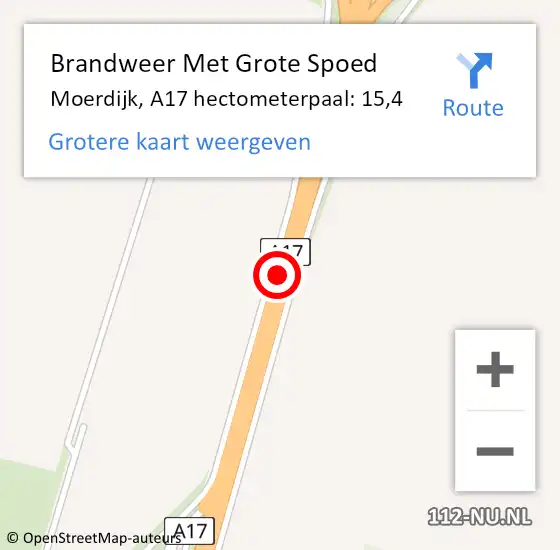 Locatie op kaart van de 112 melding: Brandweer Met Grote Spoed Naar Moerdijk, A17 hectometerpaal: 15,4 op 9 juni 2023 10:08