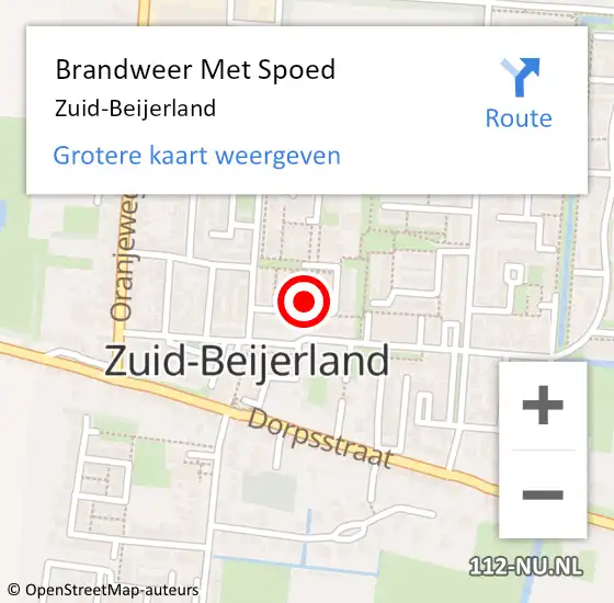 Locatie op kaart van de 112 melding: Brandweer Met Spoed Naar Zuid-Beijerland op 28 augustus 2014 10:39