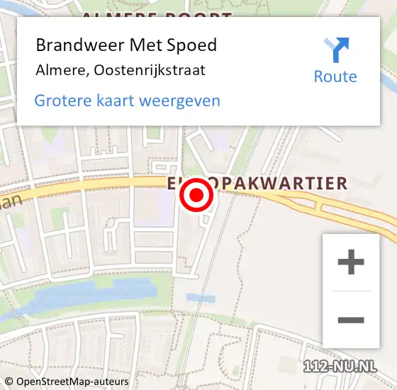Locatie op kaart van de 112 melding: Brandweer Met Spoed Naar Almere, Oostenrijkstraat op 9 juni 2023 10:32