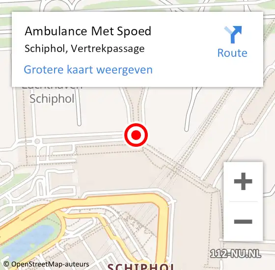 Locatie op kaart van de 112 melding: Ambulance Met Spoed Naar Schiphol, Vertrekpassage op 9 juni 2023 10:47