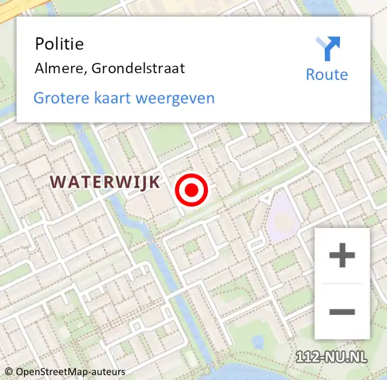 Locatie op kaart van de 112 melding: Politie Almere, Grondelstraat op 9 juni 2023 10:47