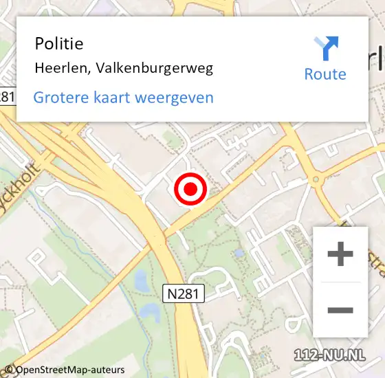 Locatie op kaart van de 112 melding: Politie Heerlen, Valkenburgerweg op 9 juni 2023 10:48