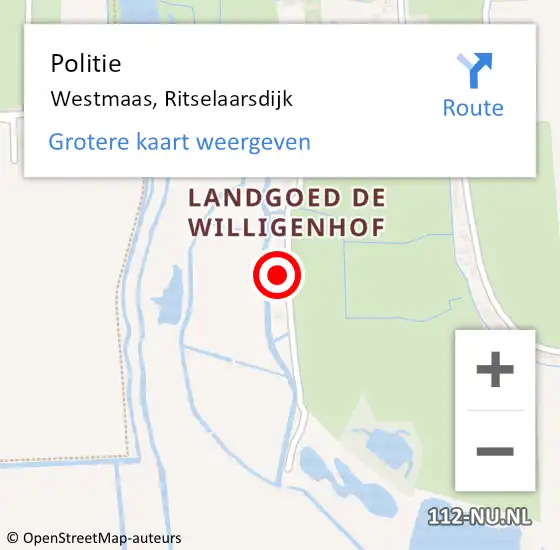 Locatie op kaart van de 112 melding: Politie Westmaas, Ritselaarsdijk op 9 juni 2023 11:36