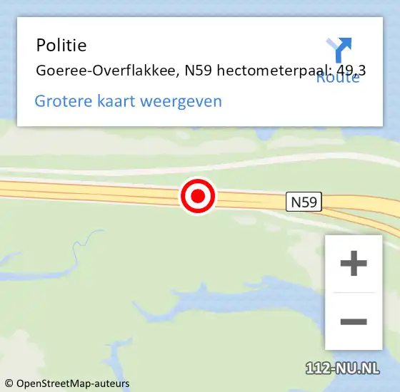 Locatie op kaart van de 112 melding: Politie Goeree-Overflakkee, N59 hectometerpaal: 49,3 op 9 juni 2023 11:58