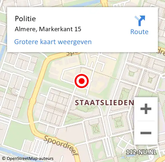 Locatie op kaart van de 112 melding: Politie Almere, Markerkant 15 op 9 juni 2023 12:05