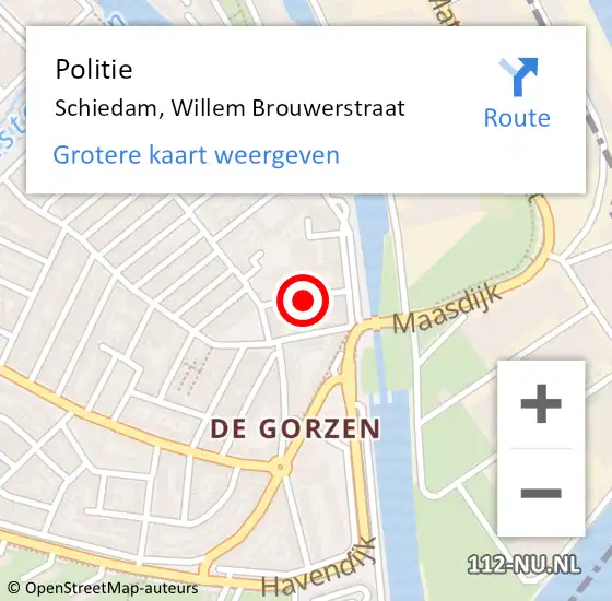 Locatie op kaart van de 112 melding: Politie Schiedam, Willem Brouwerstraat op 9 juni 2023 12:27