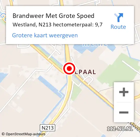 Locatie op kaart van de 112 melding: Brandweer Met Grote Spoed Naar Westland, N213 hectometerpaal: 9,7 op 9 juni 2023 12:36