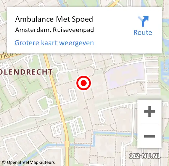 Locatie op kaart van de 112 melding: Ambulance Met Spoed Naar Amsterdam, Ruiseveenpad op 9 juni 2023 12:45