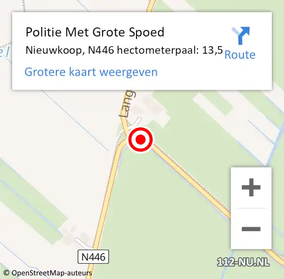 Locatie op kaart van de 112 melding: Politie Met Grote Spoed Naar Nieuwkoop, N446 hectometerpaal: 13,5 op 9 juni 2023 13:02