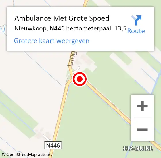 Locatie op kaart van de 112 melding: Ambulance Met Grote Spoed Naar Nieuwkoop, N446 hectometerpaal: 13,5 op 9 juni 2023 13:03