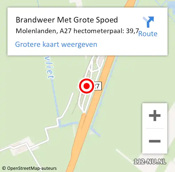 Locatie op kaart van de 112 melding: Brandweer Met Grote Spoed Naar Molenlanden, A27 hectometerpaal: 39,7 op 9 juni 2023 13:11