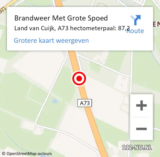 Locatie op kaart van de 112 melding: Brandweer Met Grote Spoed Naar Land van Cuijk, A73 hectometerpaal: 87,2 op 9 juni 2023 13:40