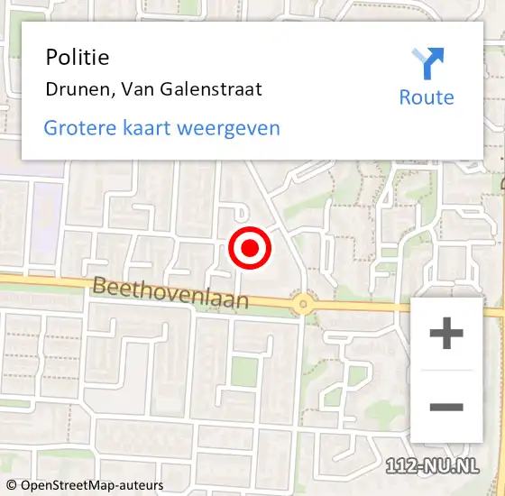 Locatie op kaart van de 112 melding: Politie Drunen, Van Galenstraat op 9 juni 2023 13:58