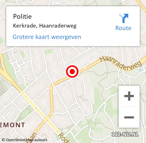 Locatie op kaart van de 112 melding: Politie Kerkrade, Haanraderweg op 9 juni 2023 14:12